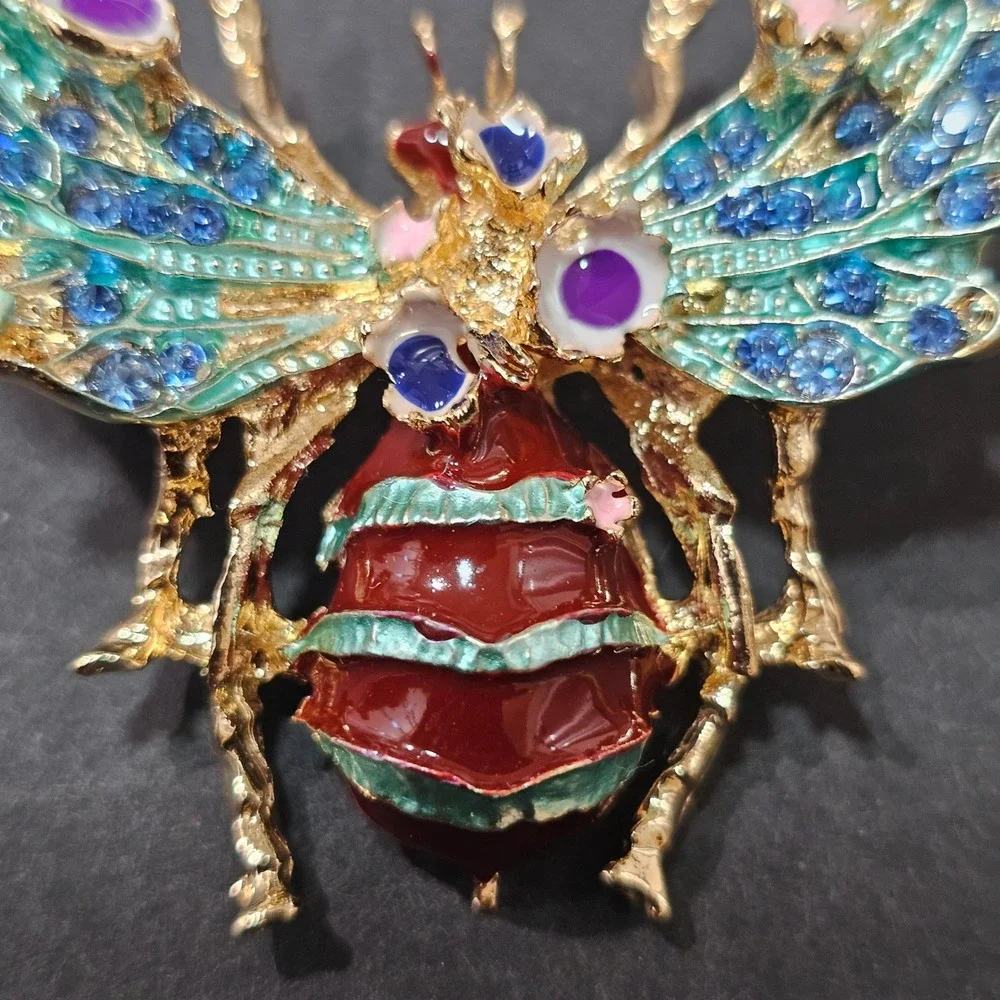 Enamel Bee Brooch Set Women Multicolor Rhinestone Insect Whimsical - Picture 5 of 10